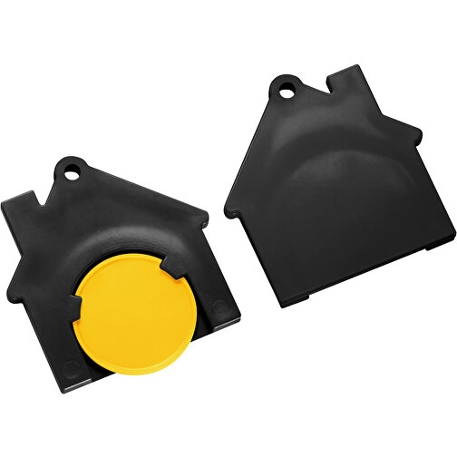 Chiphalter Mit 1€-Chip 'Haus' , gelb, schwarz, ABS, 4,40cm x 0,40cm x 4,10cm (Länge x Höhe x Breite), Bild 1