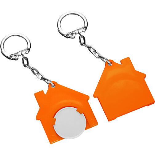 Chiphalter Mit 1€-Chip 'Haus' , weiss, orange, ABS+MET, 4,40cm x 0,40cm x 4,10cm (Länge x Höhe x Breite), Bild 1