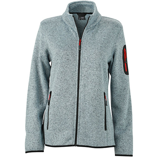 Ladies’ Knitted Fleece Jacket , James Nicholson, hellgrau-melange / rot, 100% Polyester, XXL, , Bild 1