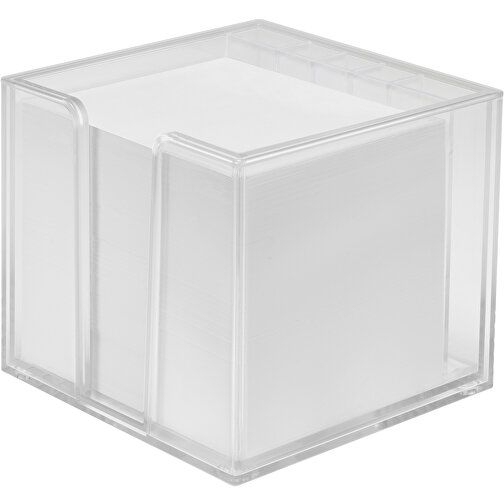 Zettelbox 'Sigma', Doppelwandig Mit Köcher , glasklar, PS+PAP, 10,50cm x 9,00cm x 10,50cm (Länge x Höhe x Breite), Bild 1