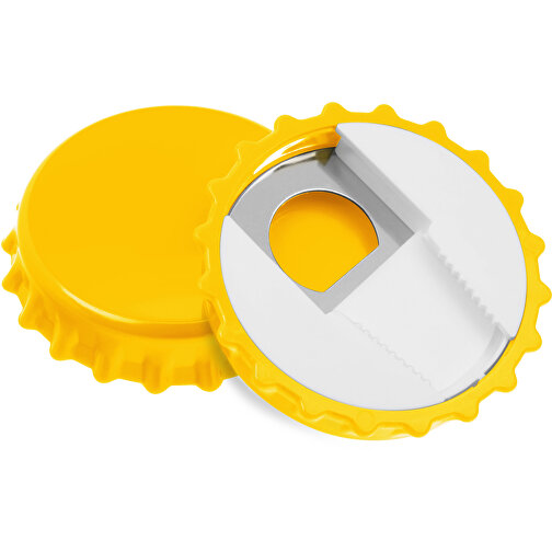 Flaschenöffner Mit Verschluss 'Gamma' , gelb, PS+MET, 1,70cm (Höhe), Bild 1